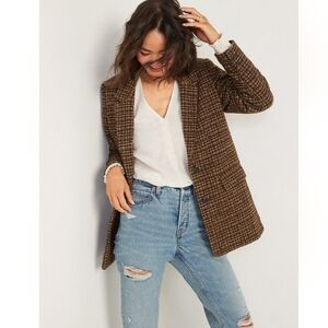 Oversized Plaid Soft-Brushed Tweed Blazer for Women